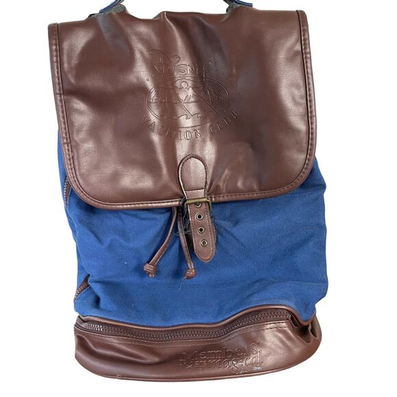 Disney Vacation Club Blue Brown Canvas Leather Backpack Rucksack‎ Logo DVC Bag - Picture 1 of 12